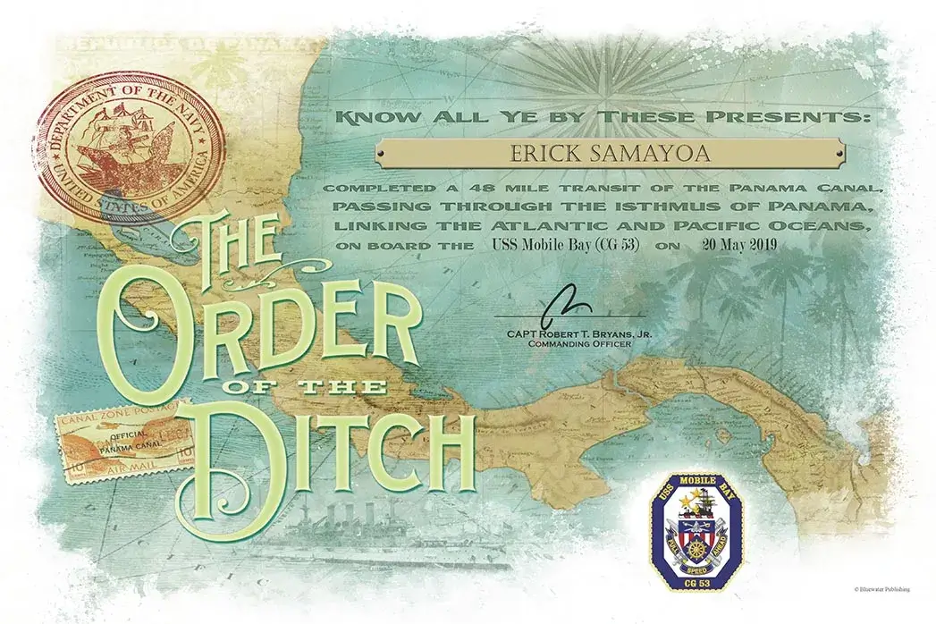 Order of the Ditch (Panama Canal) Certificate